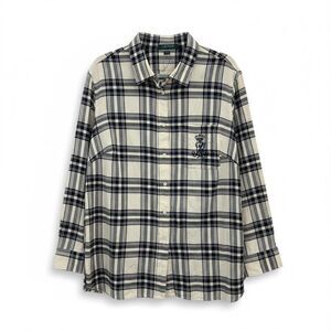 Lauren Ralph Lauren Crest Flannel Button Down Shirt Size Large Blue Plaid